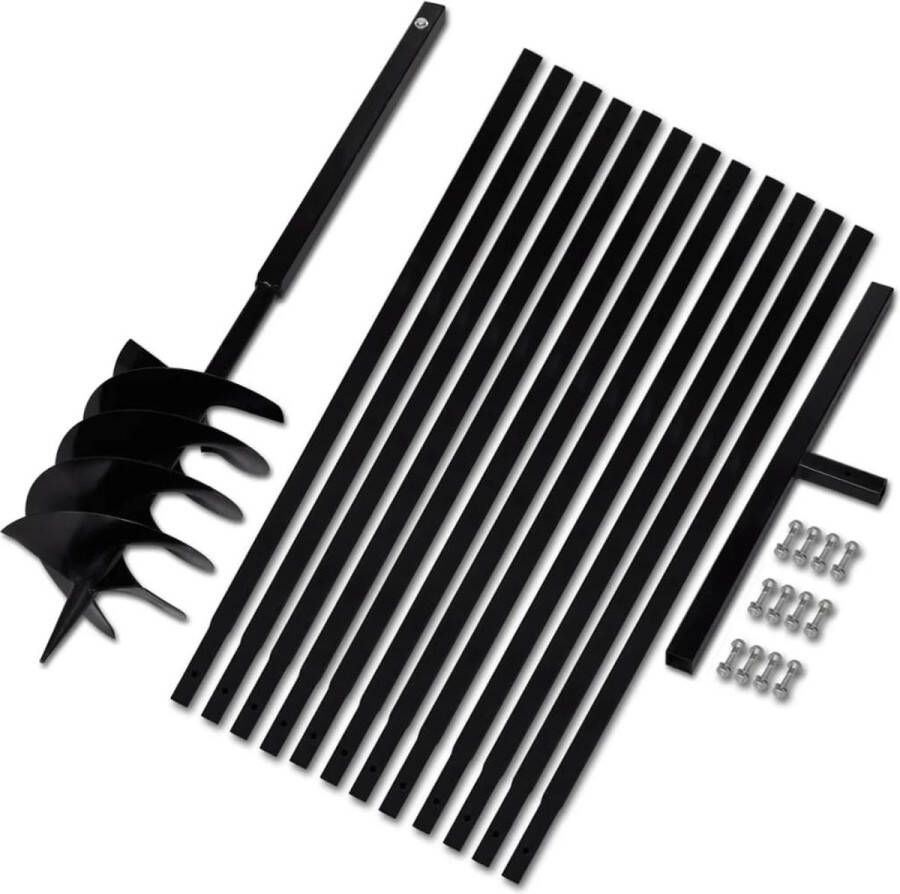 VidaXL -Grondboor-met-handvat-200-mm-en-verlengstukken-13-m-(staal)