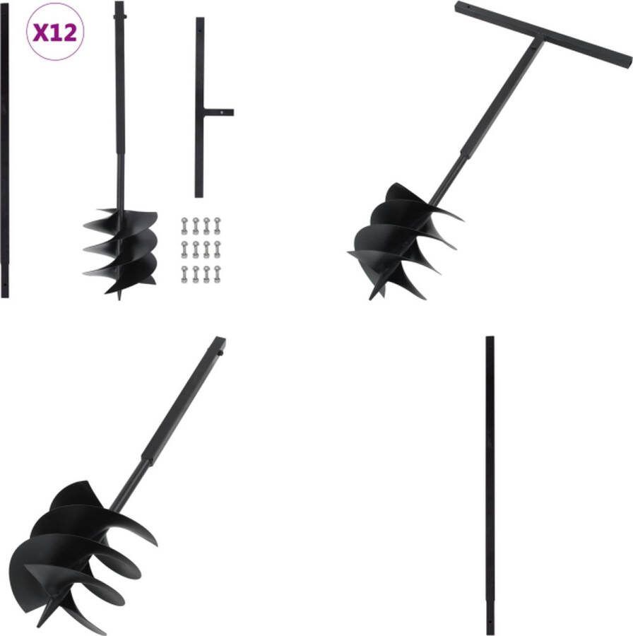 VidaXL Grondboor met handvat 250 mm met verlengbuis 12 m staal Grondboor Grondboren Grondboor Met Handvat Grondboren Met Handvatten