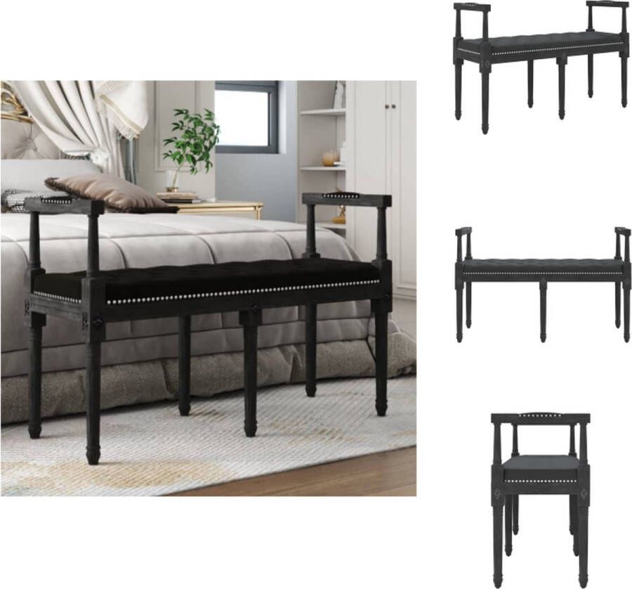 VidaXL Halbankje Franse Vintage Stijl 110x40x70 cm Zacht Fluweel Stabiele Zitting Kleur- Zwart Tuinbank