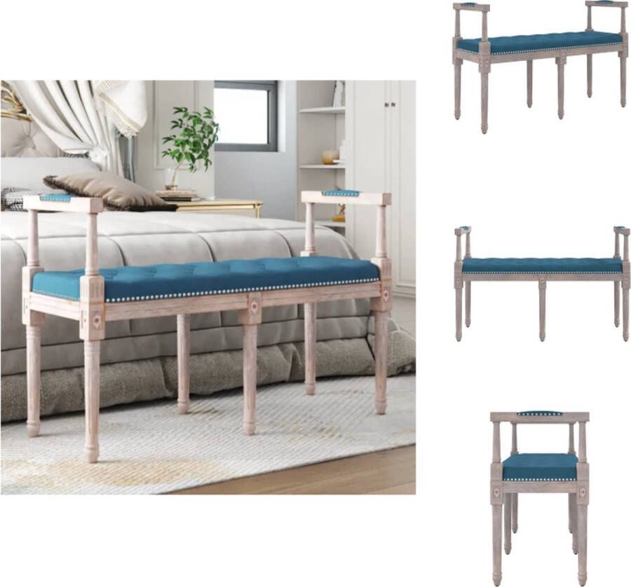 VidaXL Halbankje Franse Vintage Stijl Blauw 110 x 40 x 70 cm Fluweel Tuinbank