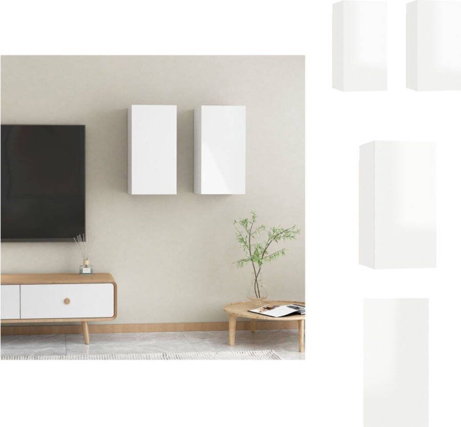 VidaXL Hangend Tv-meubel Spaanplaat 30.5 x 30 x 60 cm Hoogglans wit Kast