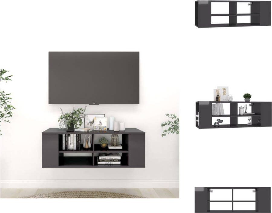 VidaXL Hangend TV-meubel Stereokast Hoogglans grijs 102 x 35 x 35 cm Verstelbare middenschappen Kast