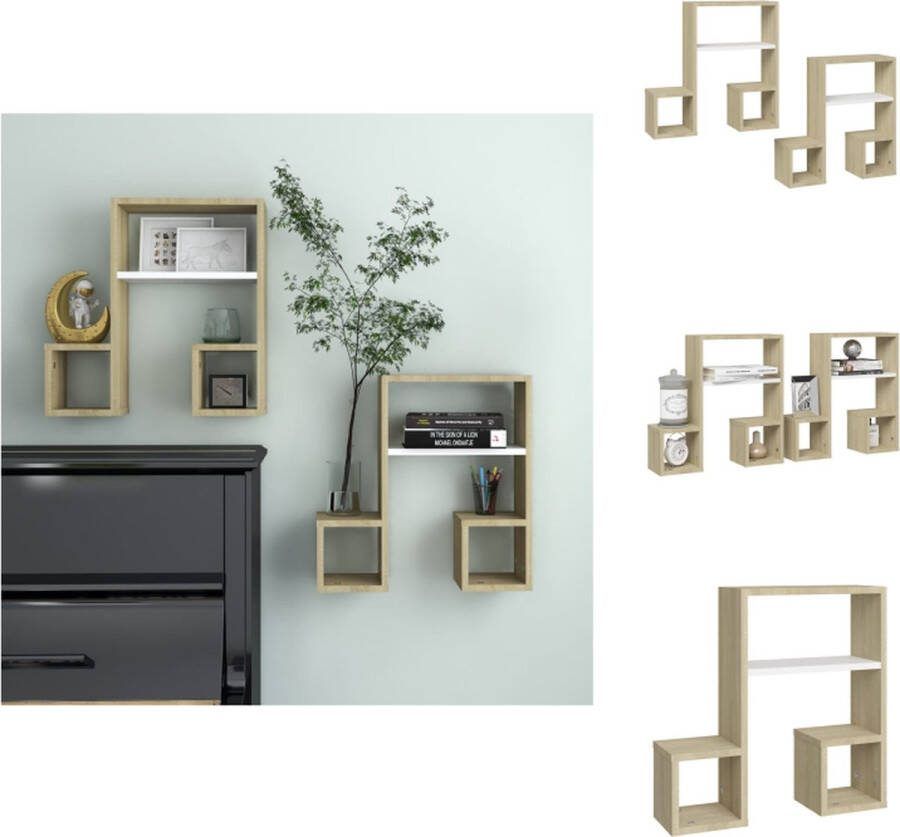 VidaXL Hangend Wandschap Muzieknoot Wit en Sonoma Eiken 50 x 15 x 50 cm Wandsteun