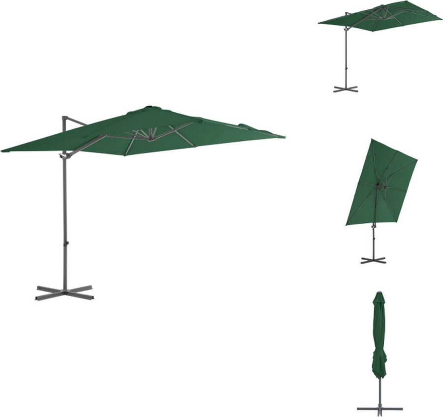 VidaXL Hangende Parasol Groen 250x250x247 cm UV-beschermend polyester Inclusief kruisvoet Kantelbaar en 360 graden draaibaar Met 8 stalen baleinen Eenvoudig te monteren Parasol