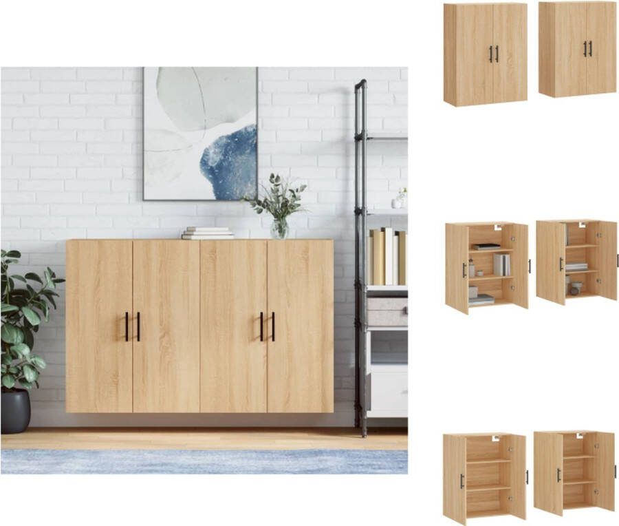 VidaXL Hangkast 2 Stuks Sonoma Eiken 69.5 x 34 x 90 cm Wandgemonteerde Opbergkast Bewerkt hout Keukenkast