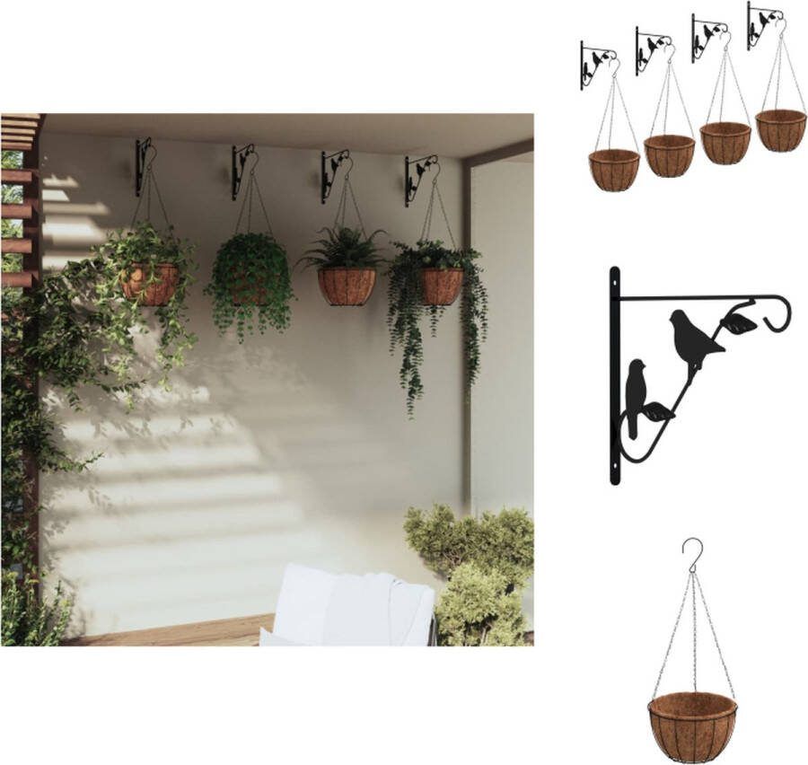 VidaXL Hangmandbeugels Zwart 29.5 x 26 cm 5 kg draagvermogen Inclusief haken en pluggen Plantensteun