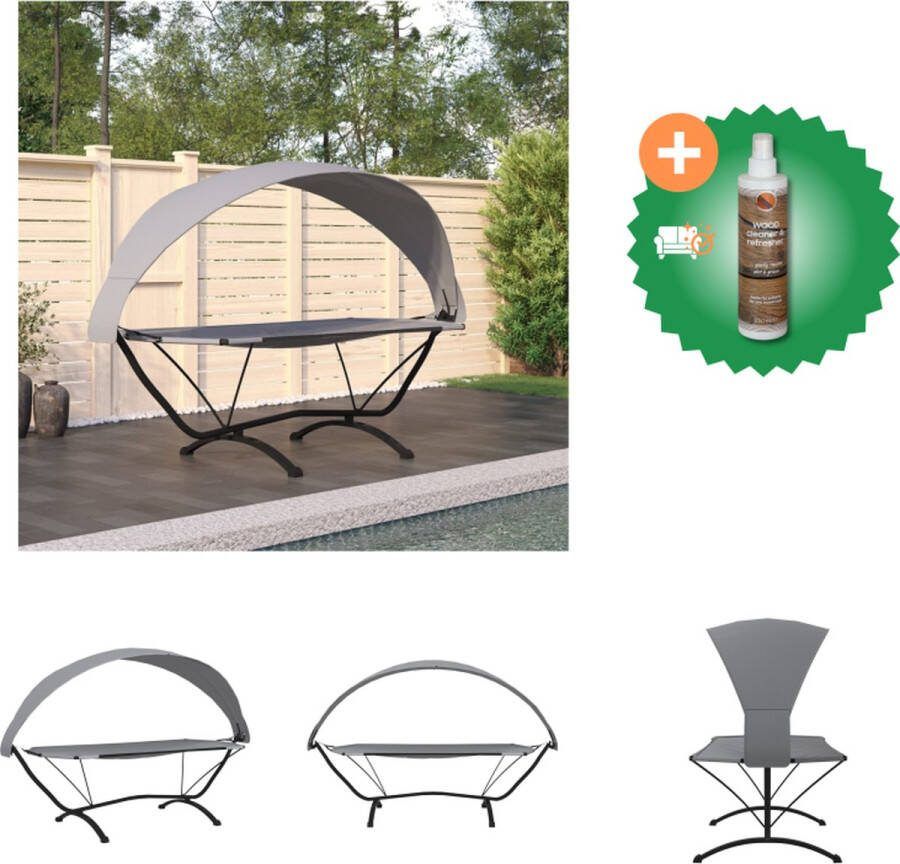 VidaXL Hangmat Grijs Stalen frame Waterbestendig 274 x 114.5 x 171 cm Verwijderbare luifel Ligbed Inclusief Houtreiniger en verfrisser