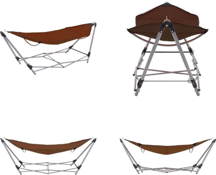 VidaXL Hangmat met inklapbare standaard bruin Hangmat Hangmatten Opvouwbare Hangmat Opvouwbare Hangmatten