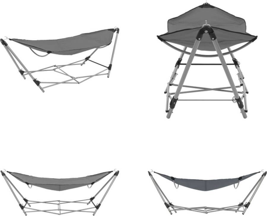 VidaXL Hangmat met inklapbare standaard grijs Hangmat Hangmatten Opvouwbare Hangmat Opvouwbare Hangmatten