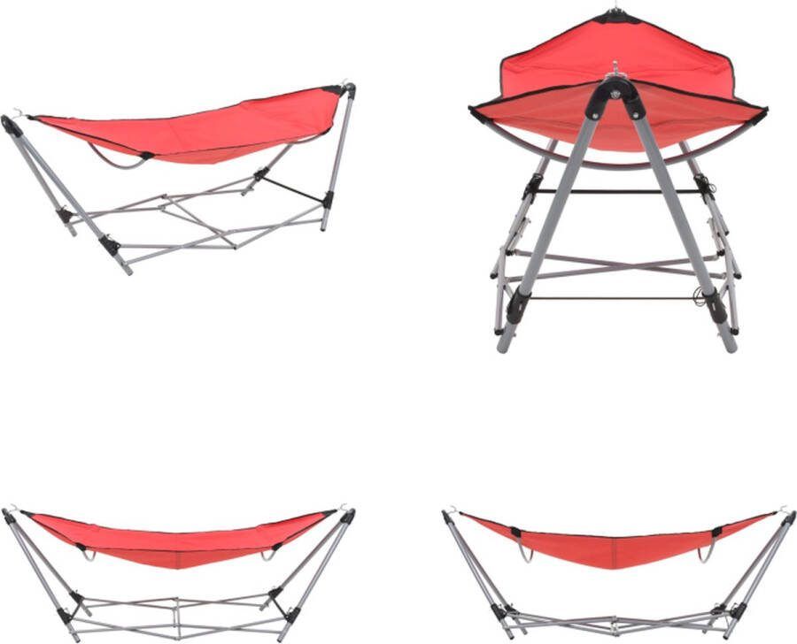 VidaXL Hangmat met inklapbare standaard rood Hangmat Hangmatten Opvouwbare Hangmat Opvouwbare Hangmatten