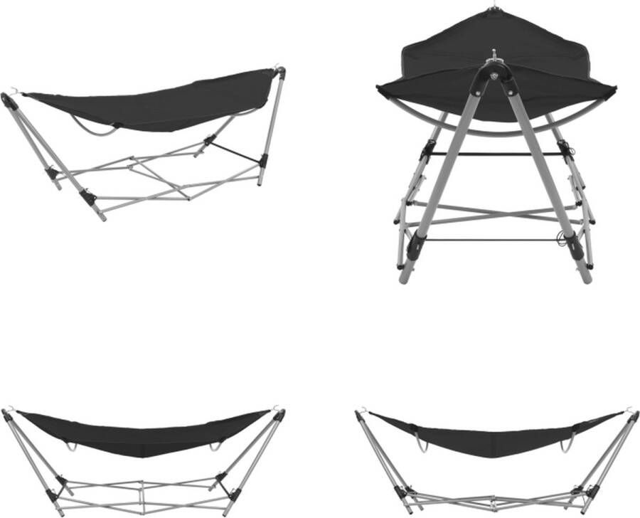 VidaXL Hangmat met inklapbare standaard zwart Hangmat Hangmatten Opvouwbare Hangmat Opvouwbare Hangmatten