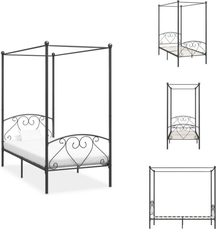 VidaXL Hemelbedframe Grijs Metaal 209 x 107.5 x 198 cm Geschikte matras 100 x 200 cm Inclusief lattenbodem Vereist montage Bed