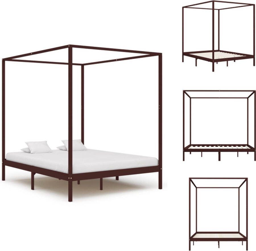 VidaXL Hemelbedframe Massief grenenhout 180x200cm Donkerbruin Bed