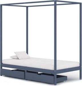 VidaXL Hemelbedframe met 2 lades massief grenenhout grijs 100x200 cm