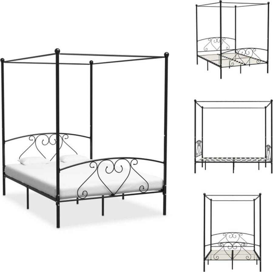 VidaXL Hemelbedframe Metaal 209 x 147.5 x 198 cm Zwart Bed
