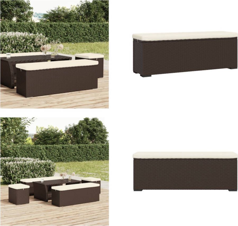 VidaXL Hocker met kussen 110x30x40 cm poly rattan bruin Voetenbank Voetenbanken Poef Hocker
