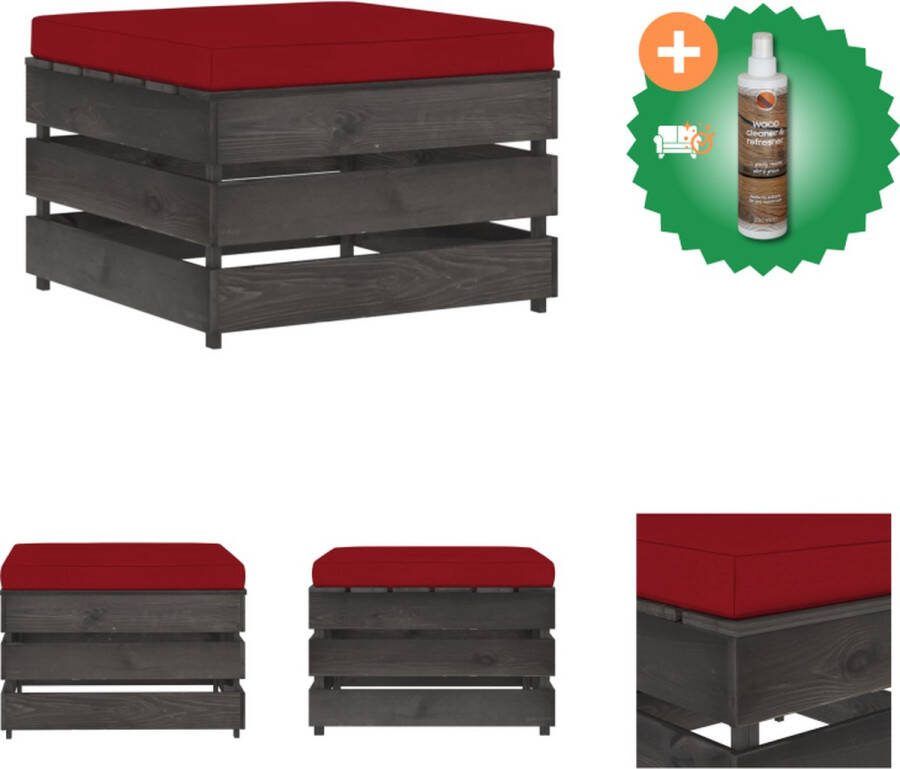 VidaXL Houten Voetenbank Grenenhout 60 x 62 x 37 cm Wijnrood kussen Tuinbank Inclusief Houtreiniger en verfrisser