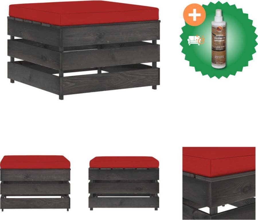 VidaXL Houten Voetenbank Grenenhout 60 x 62 x 37 cm Rood Kussen Tuinbank Inclusief Houtreiniger en verfrisser