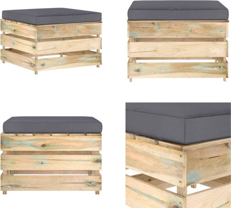 VidaXL Hocker sectioneel met kussen groen geïmpregneerd hout Hocker Hockers Poef Poefs