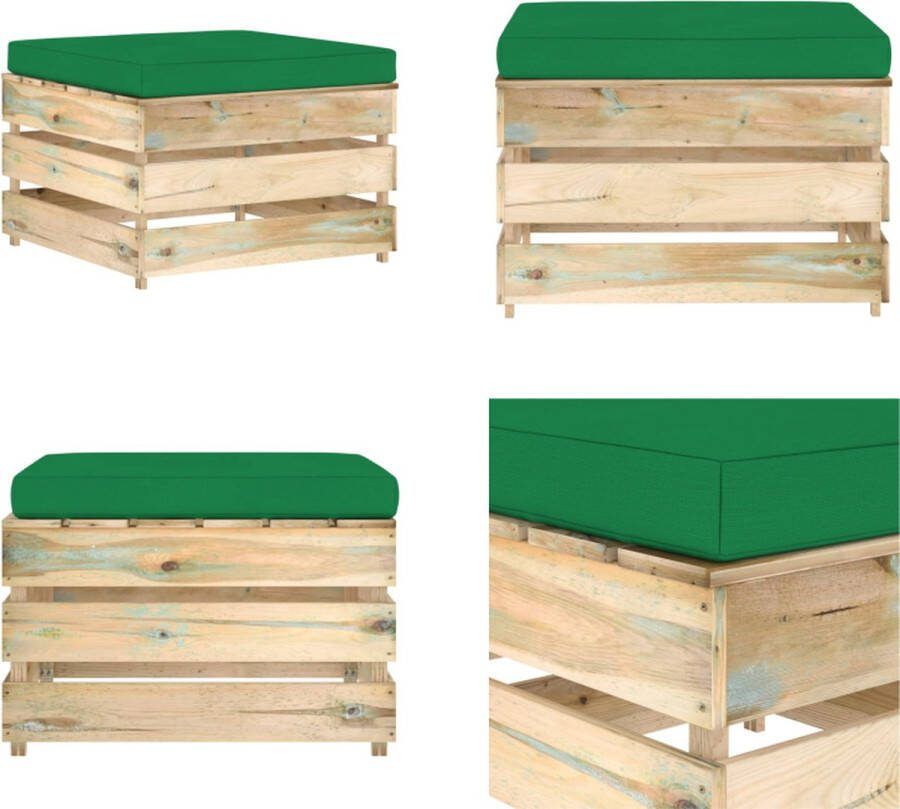 VidaXL Hocker sectioneel met kussen groen geïmpregneerd hout Hocker Hockers Poef Poefs