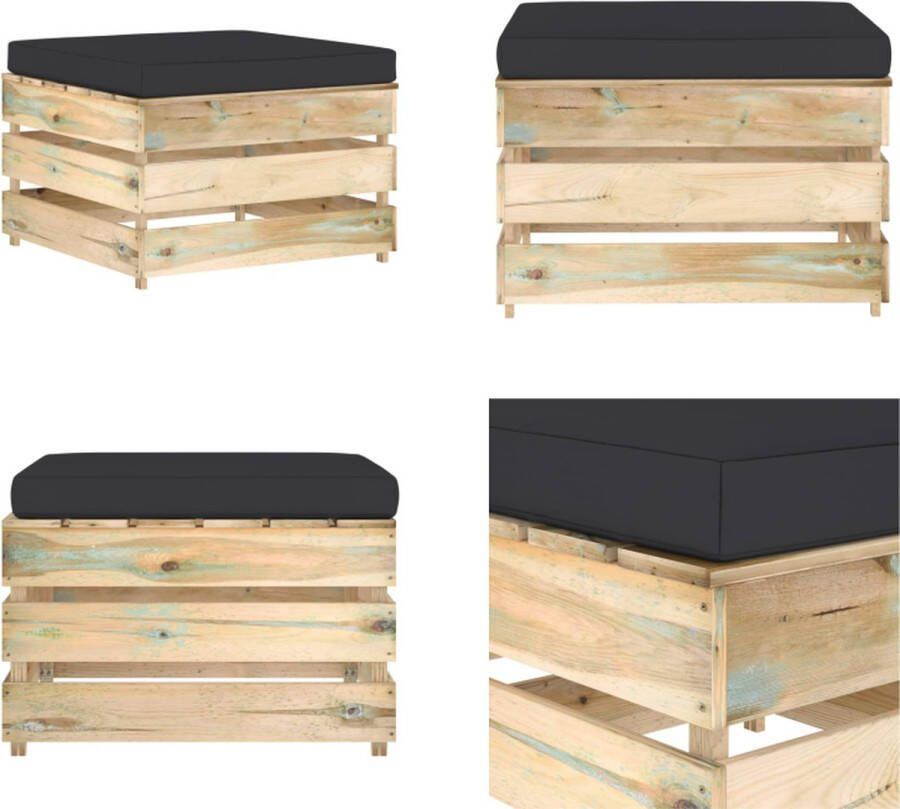 VidaXL Hocker sectioneel met kussen groen geïmpregneerd hout Hocker Hockers Poef Poefs