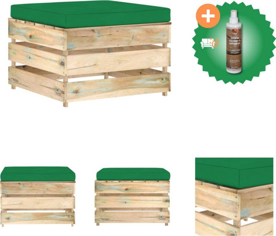 VidaXL Hocker sectioneel met kussen groen geïmpregneerd hout Tuinbank Inclusief Houtreiniger en verfrisser