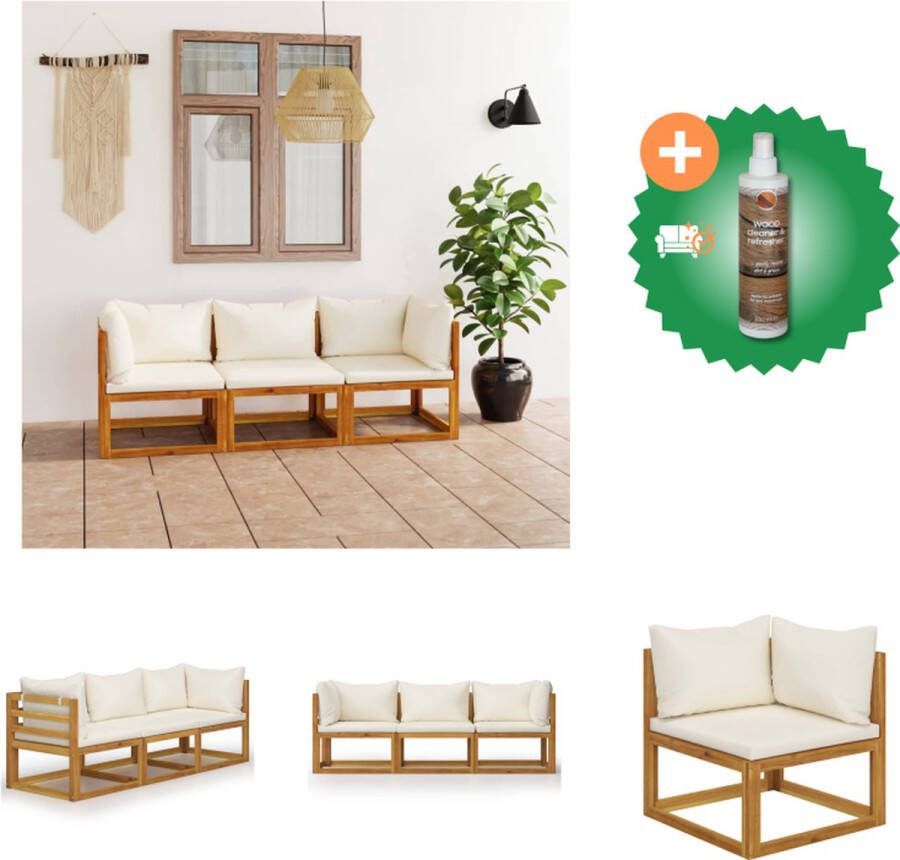 VidaXL Hoekbank Acaciahout Crème 70 x 70 x 60 cm Modulair Tuinset Inclusief Houtreiniger en verfrisser