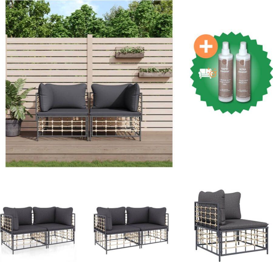 VidaXL Hoekbank Antraciet Poly Rattan 72x72x66 cm Weerbestendig Stabiel Frame Comfortabele Zitervaring Modulair Design Inclusief Kussens Montage Vereist Draagvermogen 110 kg Loungebank Inclusief Onderhoudsset