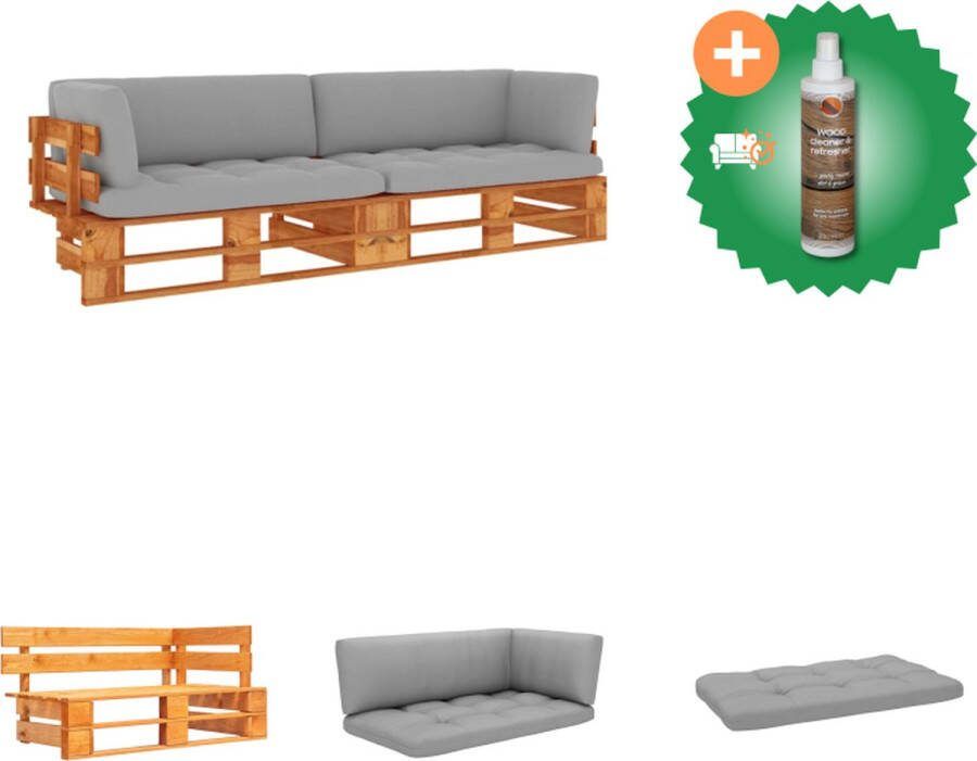 VidaXL Hoekbank Grenenhout 110 x 65 x 55 cm Grijs kussen Montage vereist Tuinset Inclusief Houtreiniger en verfrisser