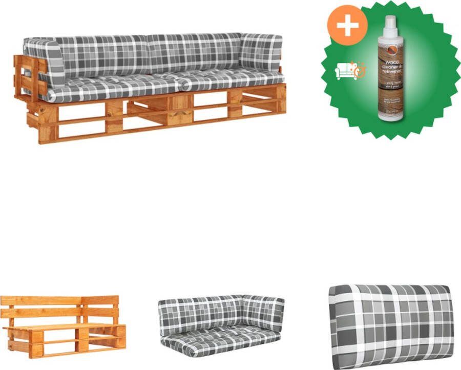 VidaXL Hoekbank Grenenhout 110 x 65 x 55 cm Honingbruin Geïmpregneerd Inclusief Kussens Geschikt voor Binnen- en Buitengebruik Montage Vereist Tuinset Inclusief Houtreiniger en verfrisser
