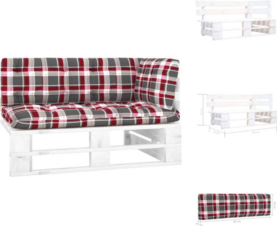 VidaXL Hoekbank Grenenhout 110x65x55 cm Met Kussens Geschikt voor Binnen en Buiten Rood Geruit Tuinbank