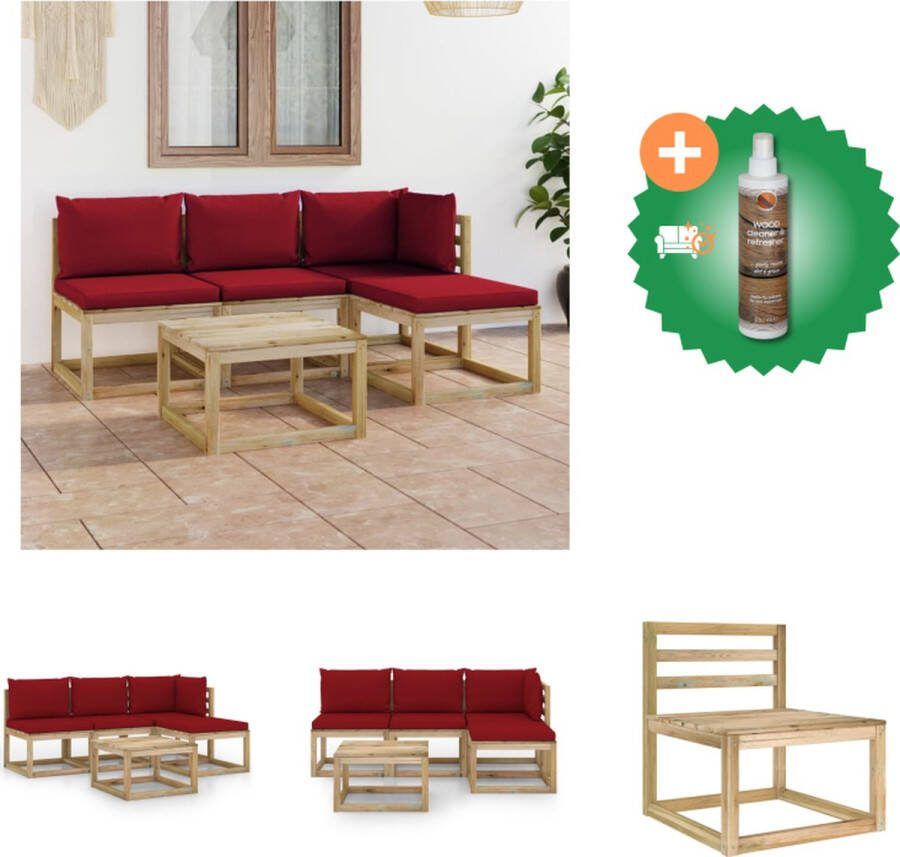 VidaXL Hoekbank Grenenhout 64 x 64 x 70 cm Wijnrood kussen Tuinset Inclusief Houtreiniger en verfrisser