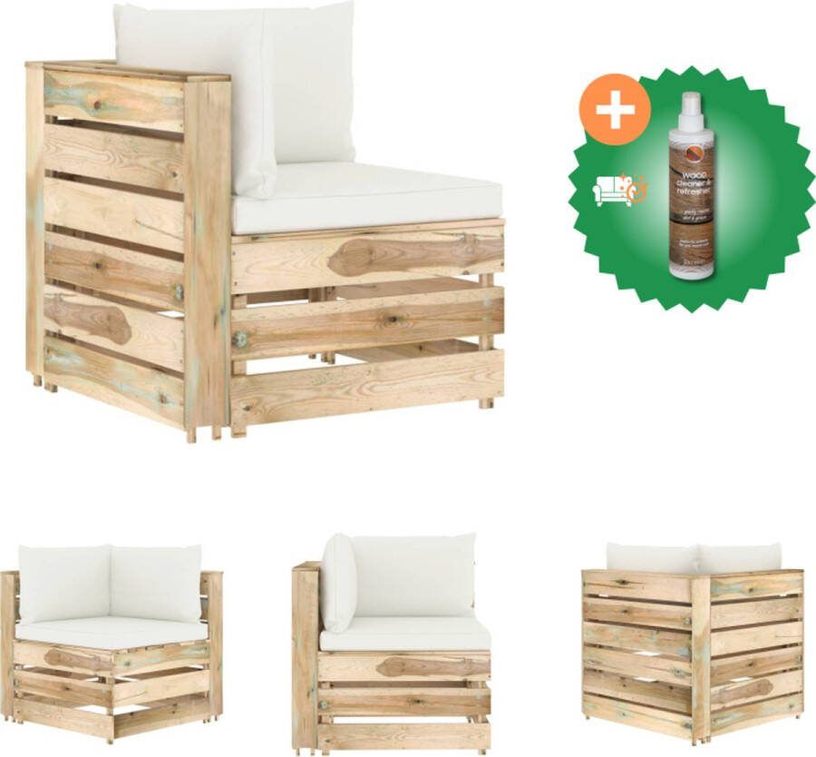 VidaXL Hoekbank Grenenhout 69 x 70 x 66 cm Groen geïmpregneerd Inclusief kussens Tuinbank Inclusief Houtreiniger en verfrisser
