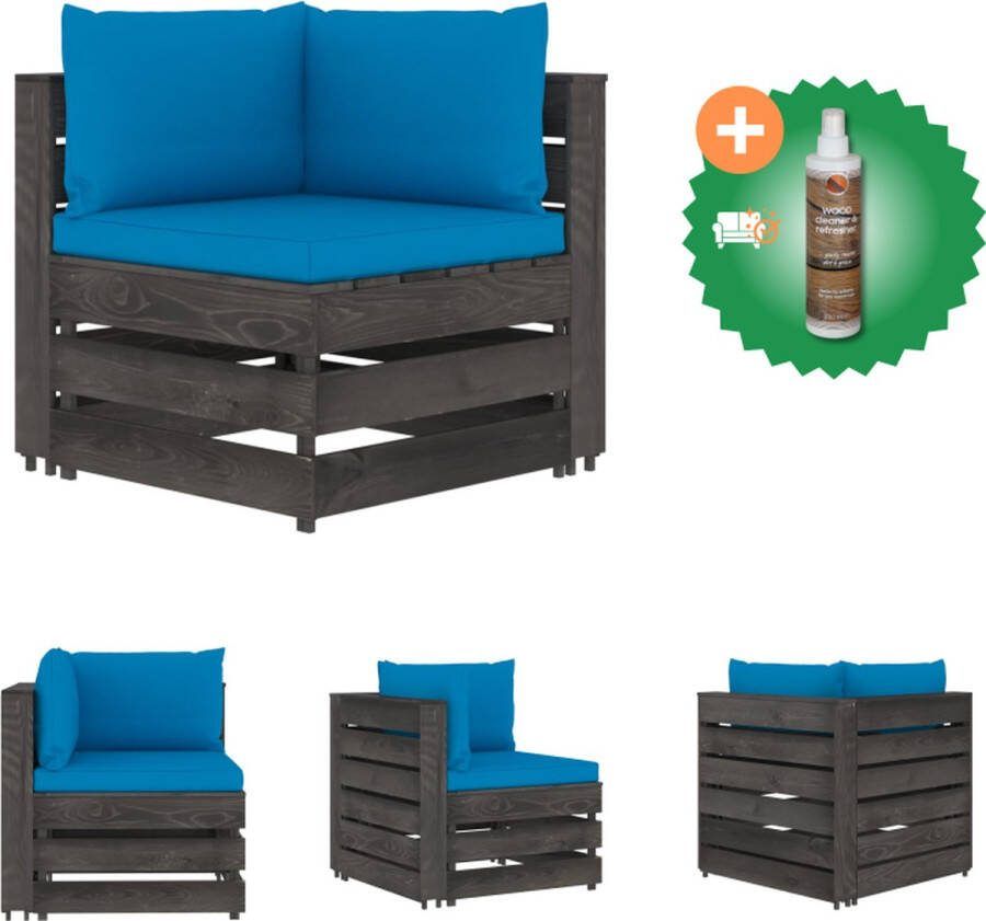VidaXL Hoekbank Grenenhout 69 x 70 x 66 cm Lichtblauw kussen Tuinbank Inclusief Houtreiniger en verfrisser