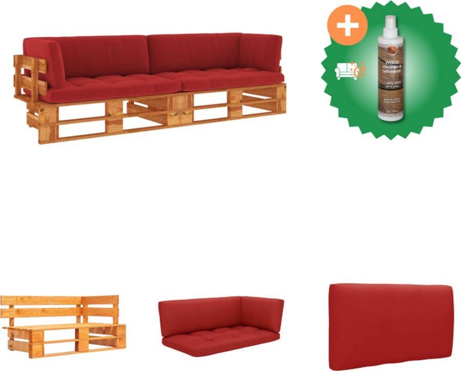 VidaXL Hoekbank grenenhout honingbruin geïmpregneerd 110 x 65 x 55 cm incl kussens voor binnen en buiten montageservice 2x hoekbank rood Tuinset Inclusief Houtreiniger en verfrisser