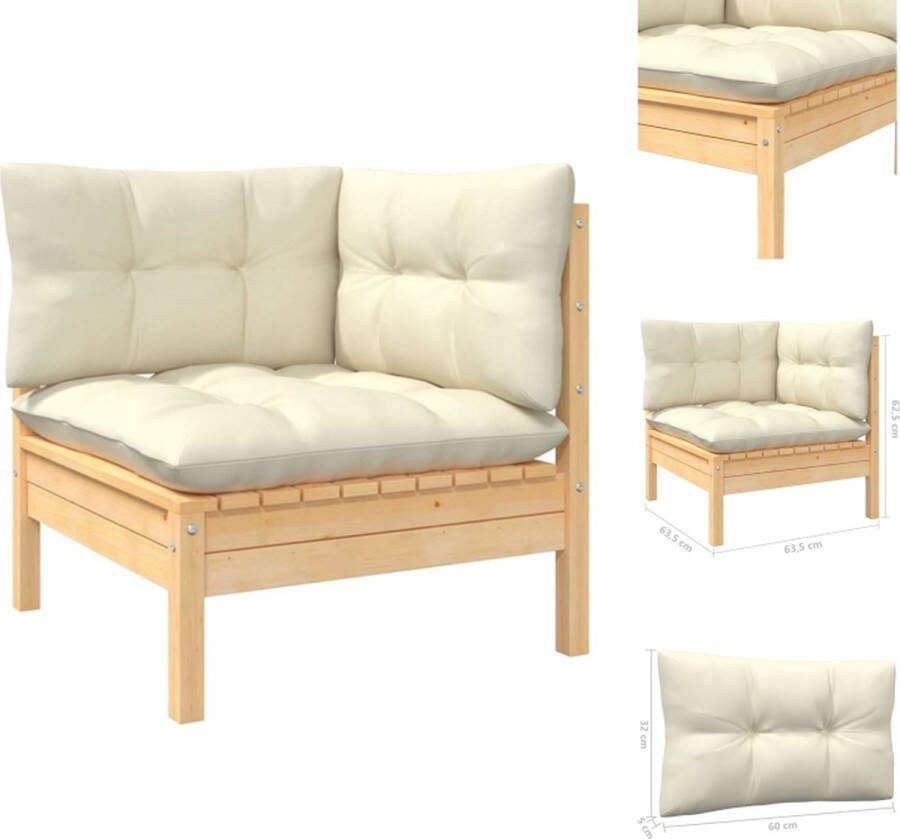 VidaXL Hoekbank Grenenhout Tuinmeubel 63.5 x 63.5 x 62.5 cm Crème kussen Tuinbank