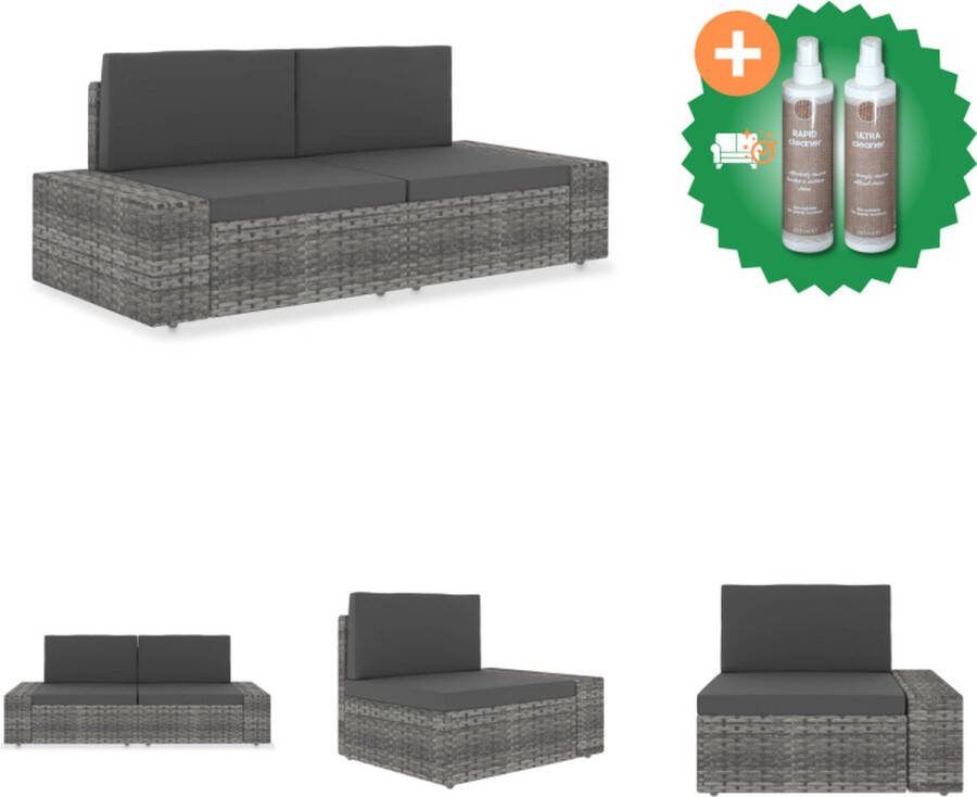 VidaXL Hoekbank Grijs en antraciet PE-rattan stof 78.5 x 65.5 x 52 cm Modulair Tuinbank Inclusief Onderhoudsset