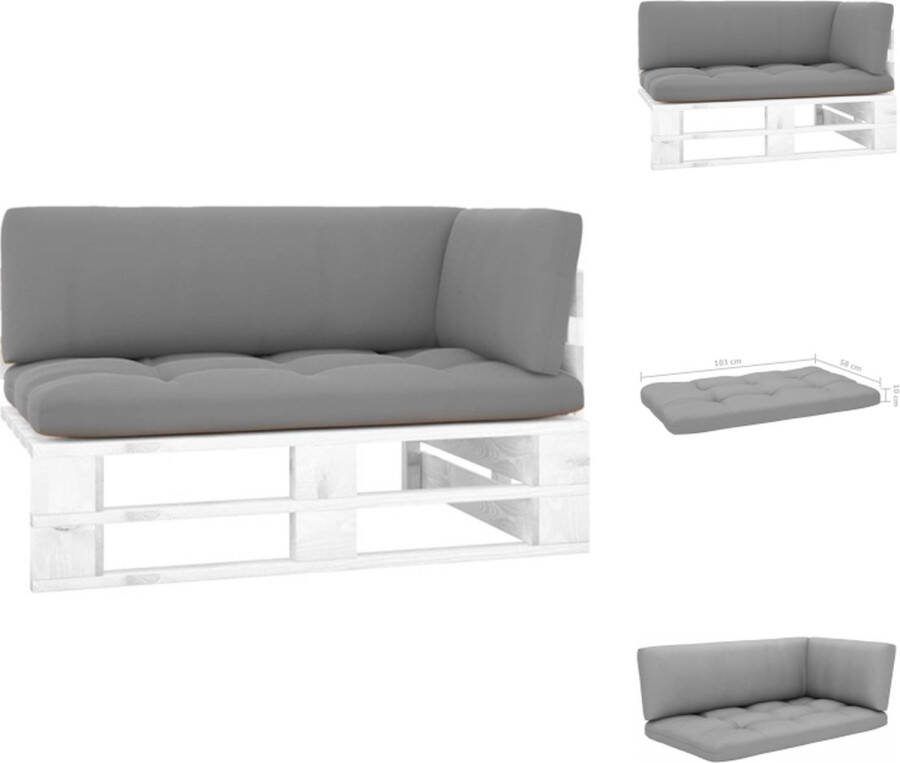 VidaXL Hoekbank Houten Pallet Grenenhout 110x65x55 cm Grijs kussen Tuinbank