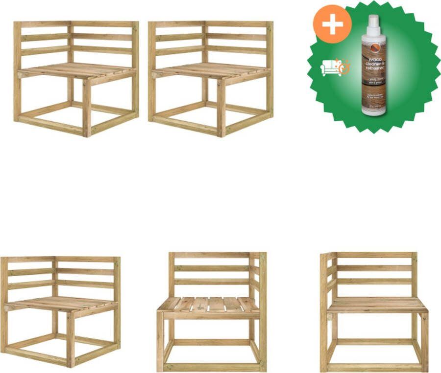 VidaXL Hoekbank Pallet 64x64x70 cm Grenenhout Groen geïmpregneerd Tuinbank Inclusief Houtreiniger en verfrisser