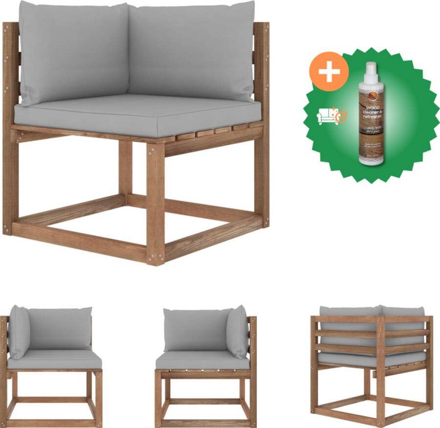 VidaXL Hoekbank Pallet Geïmpregneerd grenenhout 64 x 64 x 70 cm Bruin Incl kussens Loungebank Inclusief Houtreiniger en verfrisser