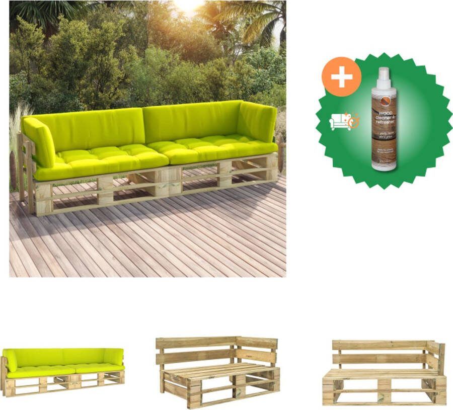 VidaXL Hoekbank Pallet Grenenhout 110x66x55 cm Helder groen kussen Tuinset Inclusief Houtreiniger en verfrisser