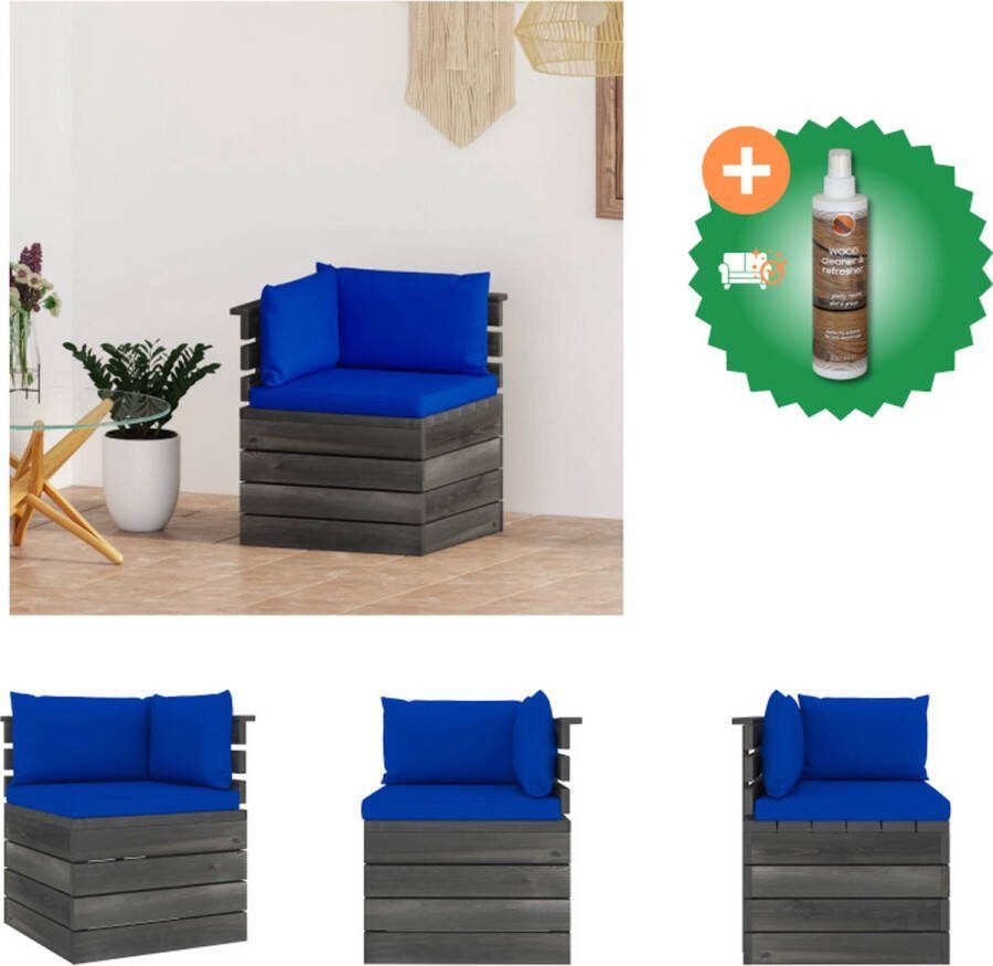 VidaXL Hoekbank Pallet Grenenhout 65 x 65 x 71.5 cm Blauw Tuinbank Inclusief Houtreiniger en verfrisser