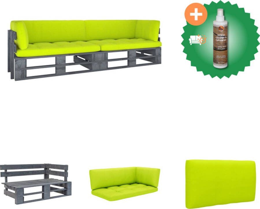 VidaXL Hoekbank Pallet Hout 110 x 65 x 55 cm Grenenhout Grijs geïmpregneerd Inclusief kussens Tuinset Inclusief Houtreiniger en verfrisser