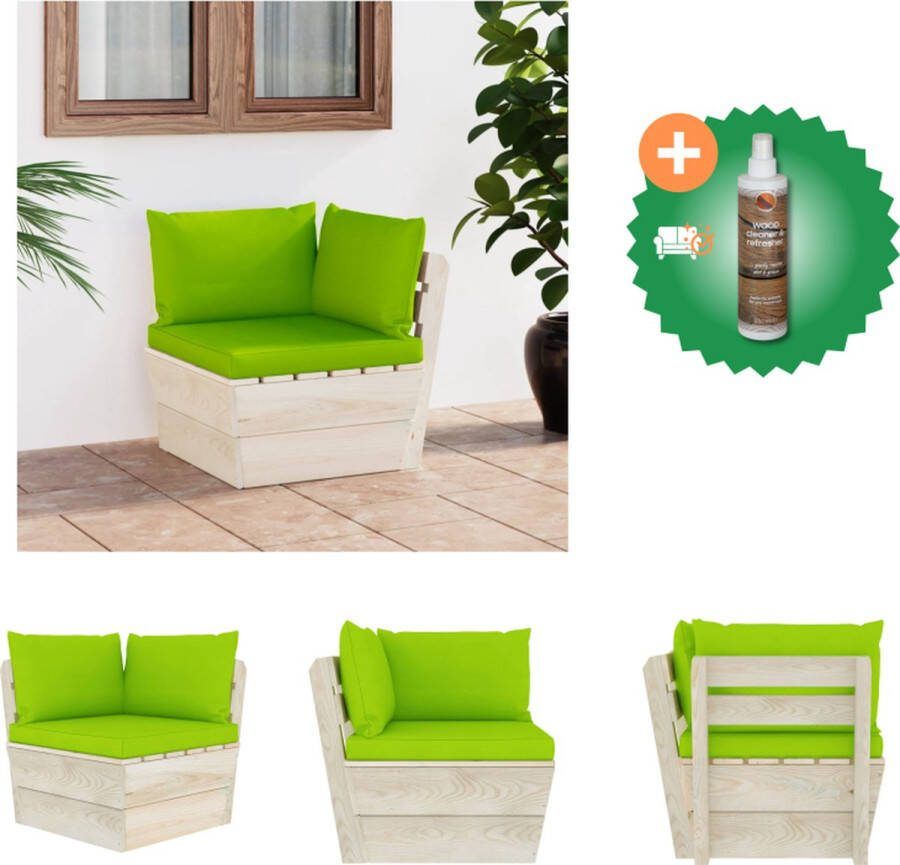VidaXL Hoekbank Pallet Houten Bank Geïmpregneerd vurenhout Heldergroen Kussen Tuinbank Inclusief Houtreiniger en verfrisser