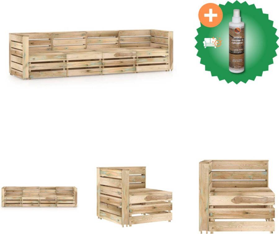 VidaXL Hoekbank Palletbank 69 x 70 x 66 cm Grenenhout Geïmpregneerd 4-zits Tuinset Inclusief Houtreiniger en verfrisser