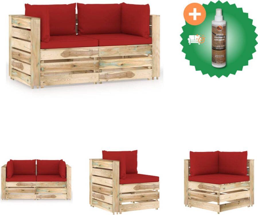 VidaXL Hoekbank Palletbank 69 x 70 x 66 cm Grenenhout Rood kussen Tuinset Inclusief Houtreiniger en verfrisser