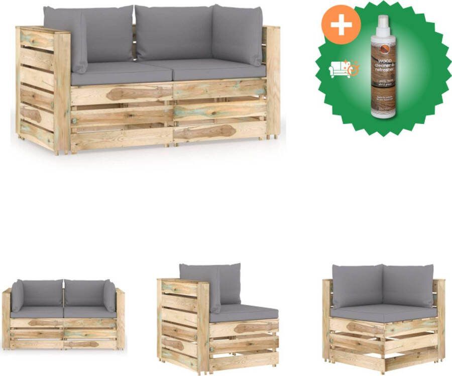 VidaXL Hoekbank Palletbank 69 x 70 x 66 cm Grenenhout Weerbestendig Grijs kussen Tuinset Inclusief Houtreiniger en verfrisser