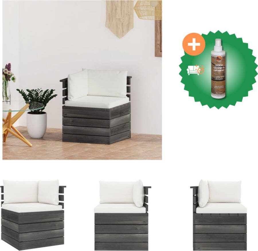 VidaXL Hoekbank Rustieke Charme Hout 65x65x71.5 cm Crèmewit kussen Tuinbank Inclusief Houtreiniger en verfrisser