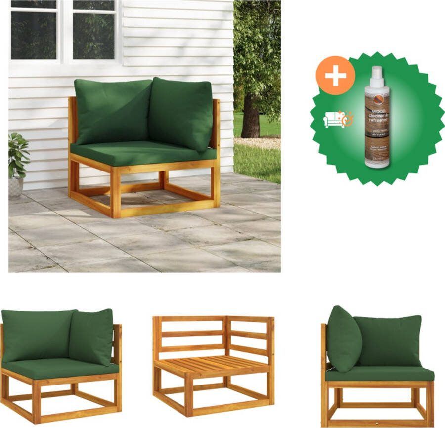 VidaXL Hoekbank Acaciahout Groen Kussen 70.5 x 70.5 x 65 cm Modulair ontwerp Tuinbank Inclusief Houtreiniger en verfrisser