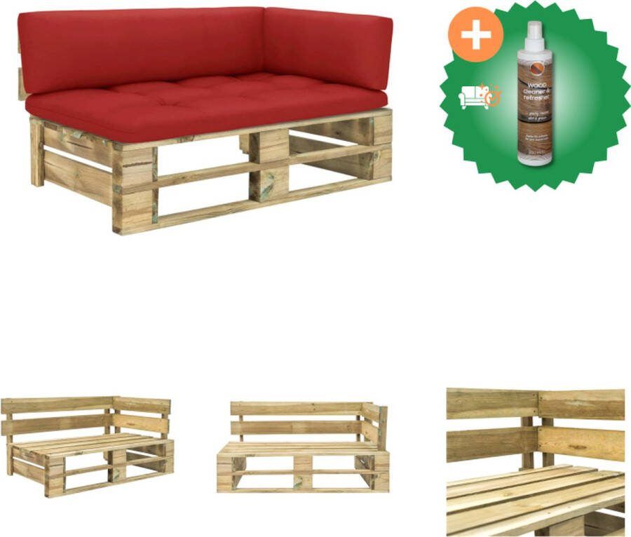 VidaXL Hoekbank Tuin 110 x 66 x 55 cm Grenenhout Groen geïmpregneerd Incl kussens Tuinbank Inclusief Houtreiniger en verfrisser